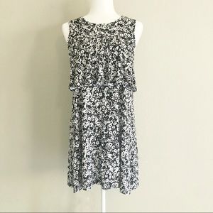 ana Black and White Floral Ruffle Mini Dress, XS
